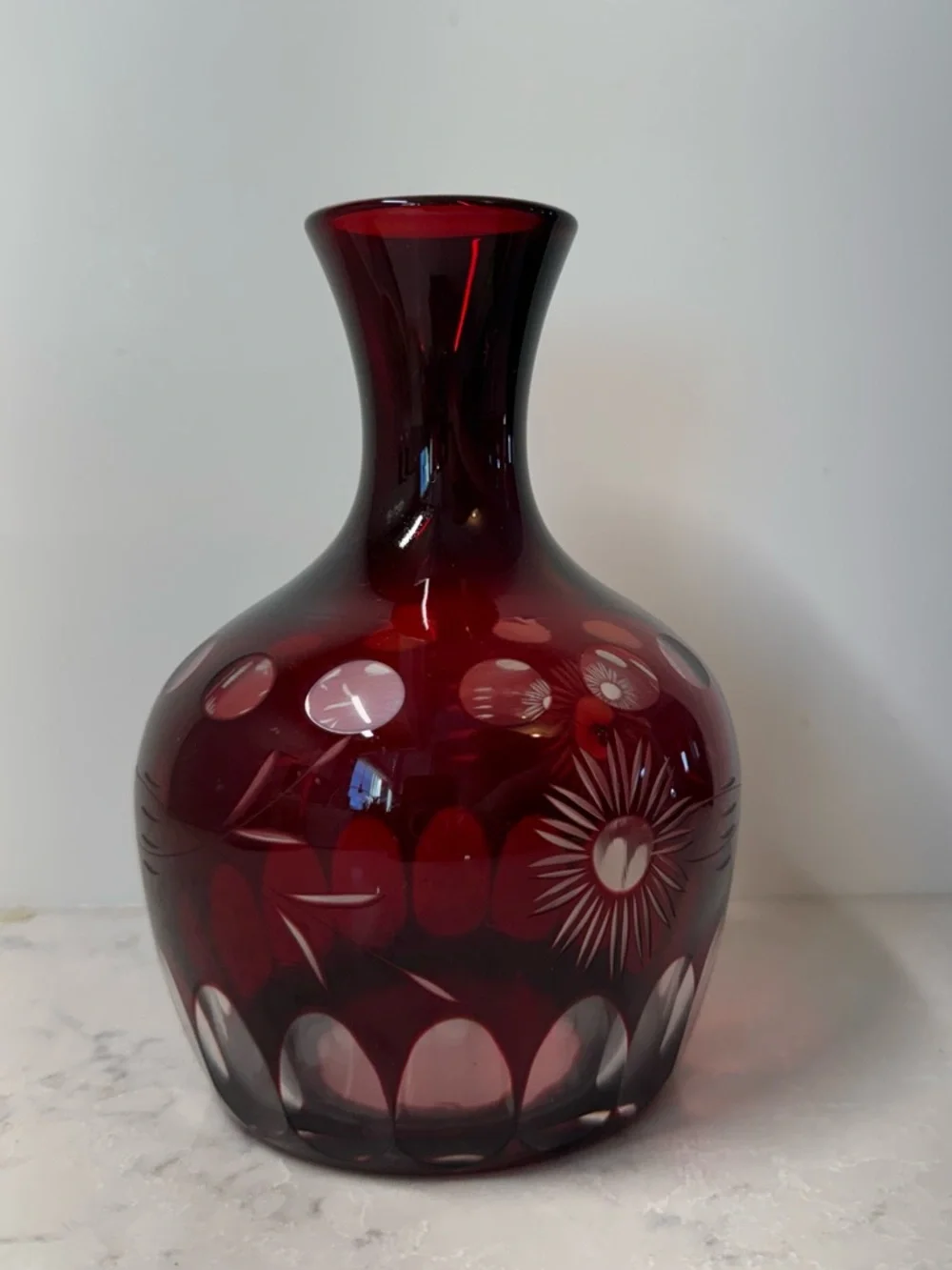 Vintage Bohemian Deep Ruby Cut Glass Vase - Home Accents